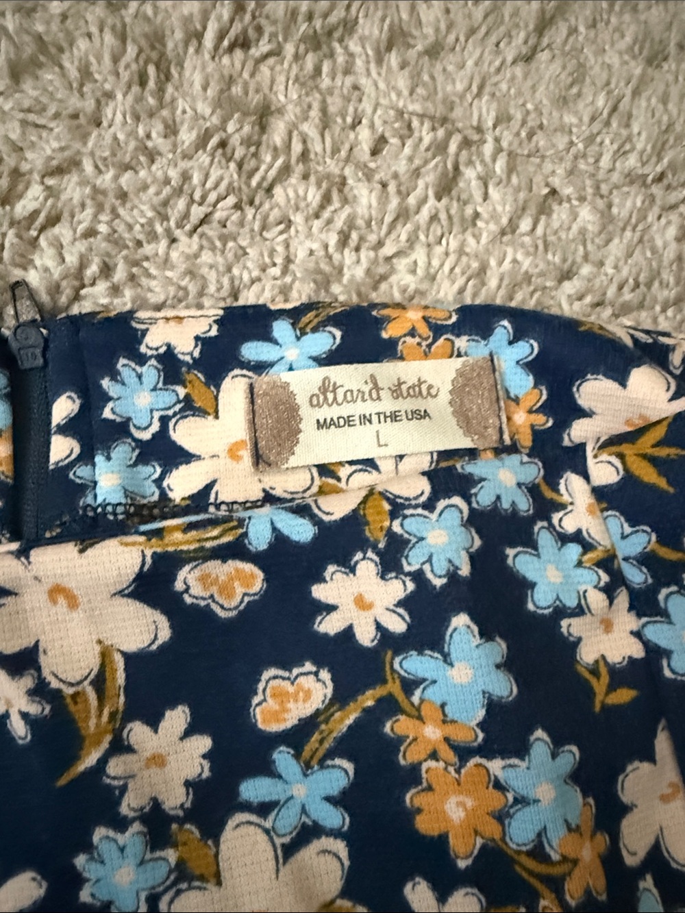 Altar'd State Navy Floral Skirt with Blue and Cream Blossoms Sz L